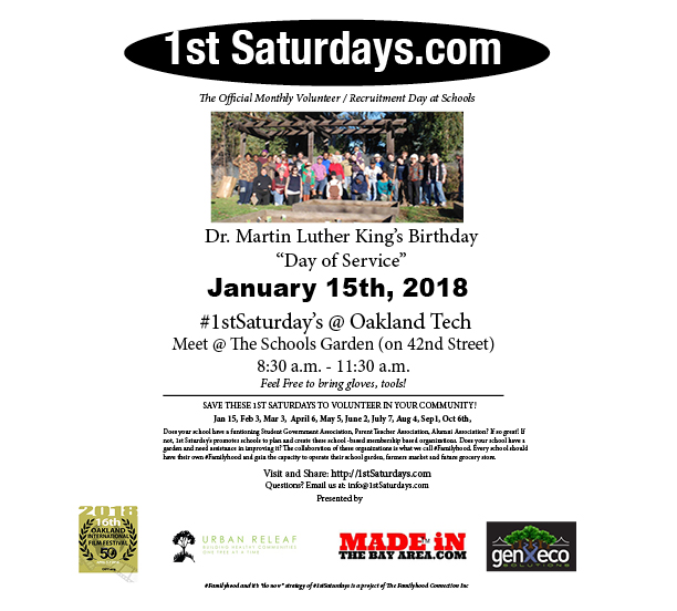 No 1st Saturdays in January. We are hosting a Dr. Martin Luther King Day of Service on January 15th